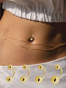 1pc S925 Sterling Silver U-Shape Ball Twist Screw Navel Piercing Ring, 14K Gold Color, Simple & Fashionable, Suitable For Daily Wear - Single U-shaped Belly Button Nail - View 1