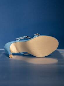 Zapatos de mujer de tacón alto con punta puntiaguda, detalles de hebilla, elegantes y versátiles, en color azul marino de mezclilla 2025