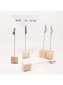 10pcs Message Holder, Seat Card Holder, Wood Color, Creative Crocodile Iron Clip, Pine Square Business Card Holder, Event And Party Supplies,10pcs Wooden Place Card Holders With Alligator Clips - Perfect For Weddings, Parties, And Events - Display Table Numbers And Photos With Ease - Multicolor - View 6