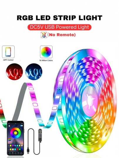 ONELEDWANGRX 1set 1M-15M/3.3Ft-50Ft RGB LED Strip Light Smart APP Phone Control, 5V USB Powered LED Lights, Sync Music Changing Color, Cuttable Length, Black Adhesive Tape Easy Installation, For Home Decoration Christmas Decorations Room Decor Christmas Winter