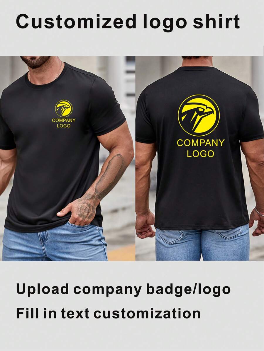 Customizable Company Logo T-Shirts, Brand Logo T-Shirts, Double-Sided Printed Shirts, Text Printed Shirts, Men's T-Shirts And Shirts - Add Your Own Text And Images (Family Photos/Selfies/Pet Photos/Group Photos/Party Photos) To Design Your Personalized Printed T-Shirts Ideal Gifts For Him Boyfriend, Family, Friends For Birthdays, For Vacation/Holiday, For School/Competition, For Sports/Climbing