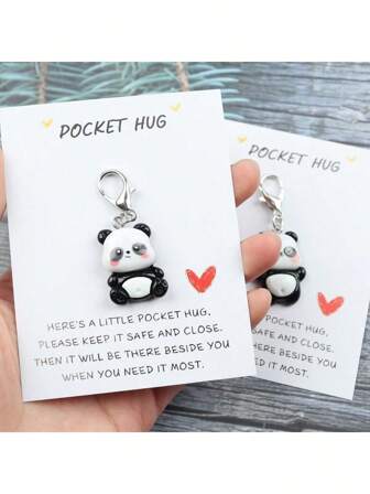Adorable Resin Pocket Hug Panda Doll Keychain - Cute Animal Key Ring Bag Charm Accessories For Daily Use - Perfect Birthday Gift, Valentine Gift, Anniversary Gift And Party Gift For Friends And Family Car Accessories Backpack For School Cartoon Animal Goth Y2k Bag Accessories Lanyards With Id Holder Car Accessories Bag Charms