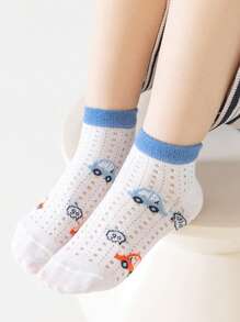 5 Pairs Of 1-16 Year Old Children's Spring And Summer Mesh Socks, Short Socks, Cartoon Cars, Male And Female Babies