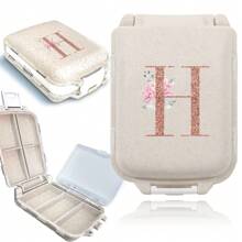 Feuchtigkeitsgeschützter Reise-Pillenorganizer mit 8 Fächern, Pillendose für Tasche/Handtasche, täglicher Pillenhalter, rosé-goldene personalisierte Buchstaben, tragbare unabhängige kleine Fach-Pillenbox, Aufbewahrungsbehälter für Medizin und Vitamine - Beige - Übersicht 13