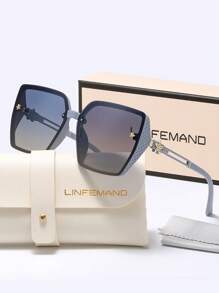 LINFEMAND Classic Square Frame Fashion Couple Fashion Glasses, Unique Hollow Floral Design, Suitable For Beach, Party, Travel, Summer Beach Vacation, Outdoor Activities And More Occasions, Elegant Temple Decoration, Oversized Square Frame - Multicolor - View 11