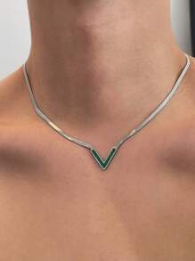 时尚个性化V形18K不锈钢项链，适合女性派对礼物、日常佩戴 - 彩色 - 查看 9