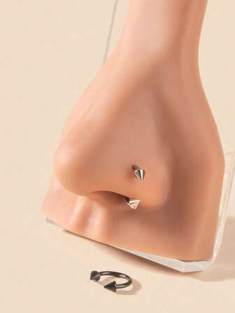 2 bitar av charmiga och personliga enkla nitar, äkta pierced damringar i rostfritt stål i silver och svart näsa, nattklubbsfester, födelsedagspresenter