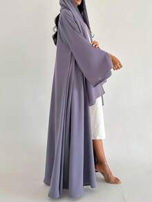 1pc Women's Simple Elegant Contrast Color Splice Cuff Robe, Abaya Middle East Fashion Dress Suitable For Daily, Festival, Modest Kaftan - Dusty Purple - View 6