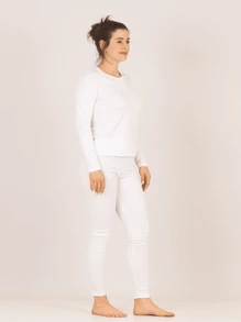 Women's Thermal Plush Flannel Set Blouse+Pants S To GG Lavin Basic 51-A - White - View 3