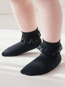 1 Pair Baby Girls Soft Comfortable Lace Trim Princess Socks, Breathable Mesh Thin Stylish Socks, Versatile For Daily Wear, Spring/Summer