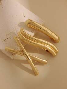 3 nuevos clips de resorte de aleación de alta gama, clips de cabello asimétricos de estilo punk personalizados, clips sin costuras de estilo fresco para mujer - Dorado - Ver 1