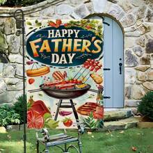 1pc Happy Father's Day Garden Flag, Double-Sided Barbecue & Tropical Design, Polyester, With Sleeve For Pole, Outdoor Patio Decor, Porch Decor, No Flag Pole, Ideal Gift For Dad