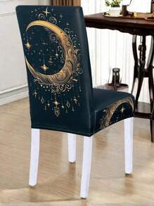 1/4/6pcs Digital Printed Stretchy Chair Covers With Moon & Star Pattern, Precisely Positioned Design Ensures Similar Patterns, Suitable For Various Occasions - Multicolor - View 3