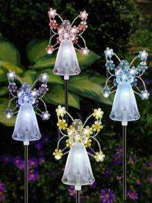 1pc Solar Powered Angel Ground Light, Garden Pathway Lights, Colorful Decorative Lights, Solar Powered Cycling Garden Lights, Outdoor Memorial Decor, Suitable For Garden, Lawn, Park Path, Home Decor, Yard - Pink, Blue, Yellow, Purple - Multicolor - View 8