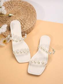 Latest Spring/Summer Women Plus Size Casual Flat Slippers, Pearl Transparent Crystal TPU, Comfortable Holiday Casual Sandals, Multi-Functional Lightweight - White - View 3