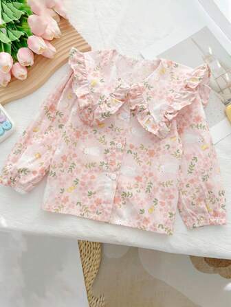 2024女童春季系列襯衫，針織外套風格休閒長袖上衣，時尚的上衣