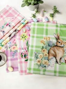 6Pcs Easter Chair Cover Watercolor Bunny Flower Eggs Easter Chair Back Covers Rabbit Spring Decorative Case Buffalo Plaid Farmhouse Decorations For Kitchen Wedding Party Decor