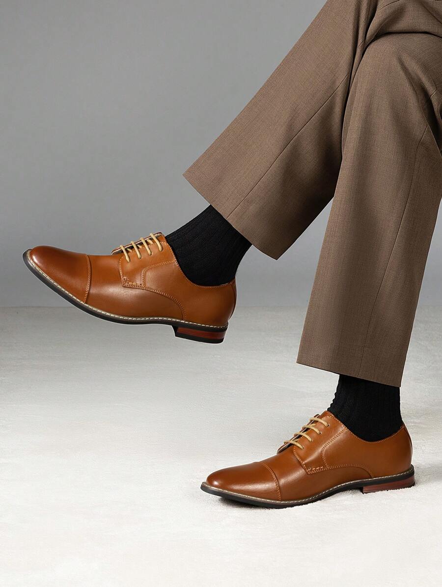 Mens Oxfords Shoes Men's Lace-Ups Formal Dress Shoes For Men In Smart Cacual Shoes For Walking - Brown - View 1