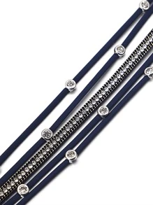 1Pc Strap Round Buckle Design Rhinestone-Studded Multi-Layer PU Leather Cord Bracelet For Women Mom Gift Christmas Thanksgiving Halloween Wedding Rave/Prom/Party/Daily/Beach Accessories Gift For Anniversary Valentine's Day Boho Jewelry Birthday Bridesmaid Gifts