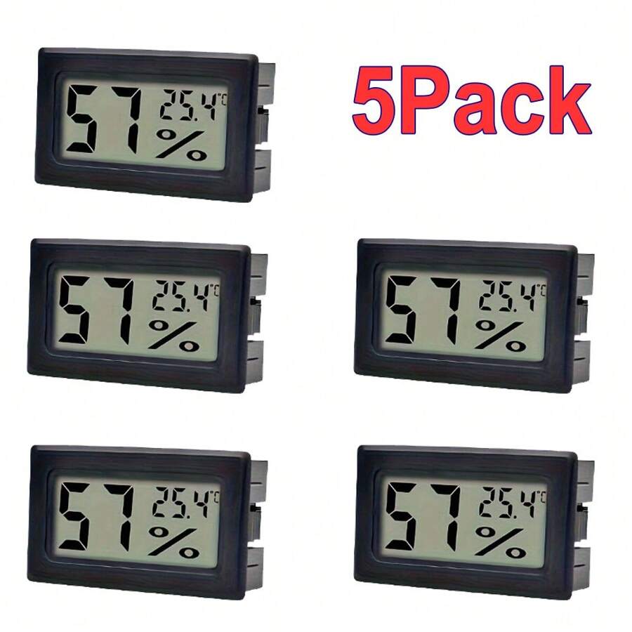 5 Pack Mini Small Digital Electronic Temperature Humidity Meters Gauge Indoor Thermometer Hygrometer LCD Display Fahrenheit(℉) For Humidors, Greenhouse, Garden - 黑色 - 查看 1