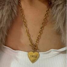 Monlansher 1 pezzo Collana con pendente a forma di cuore in acciaio inossidabile, design minimalista di moda, adatta per uso quotidiano