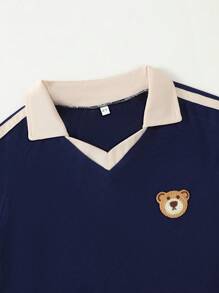 Conjunto deportivo informal de niño con camiseta de manga corta y pantalón corto, para primavera/verano - azul real - Ver 2