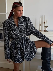 Mobula Sound Chic Leopard Print Long Sleeve Mid-Length Street Style Elegant Ladies Blazer Jacket, Spring/Summer - Black - View 8