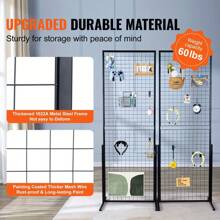 2 Packs Of 2 'x 5.6' Grid Wall Panel Tower, With T-Shaped Base Floor Standing Metal Grid Wall Display Stand, Double-Sided Grid Wall Panel For Art And Crafts Display, Retail Display Stand With Additional Clips And Hooks