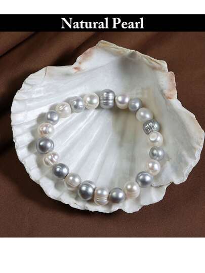 1 Chuỗi ngọc trai nước ngọt tự nhiên 9mm màu xám và trắng, kết cấu giống khoai tây chiên, thanh lịch và thời trang, quyến rũ, phù hợp cho phụ nữ mặc hàng ngày hoặc dự tiệc.