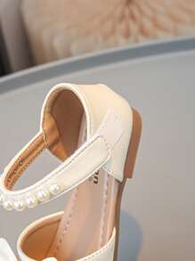 Girls' Minimalist Solid Color Pearl Decor Flat-Bottomed Outdoor Sandals - Beige - View 6