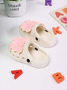 New Style Girls Hollow Out Flats Non-Slip Versatile Clogs, Bow Decor Cute Beach Sandals For Summer, Suitable For Kids & Teens - Beige - View 5