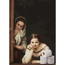 1 件趣味浴室厕所海报蒙娜丽莎和戴珍珠项链的女孩带卷纸帆布印刷品墙壁艺术适用于家居装饰无框架 - 彩色 - 查看 23