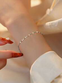 1pc Fashion Minimalist Gold-Tone Stainless Steel Lip Chain Bracelet, Luxury Women Accessory - Multicolor - View 3