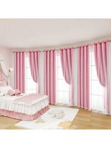 Top Eyelet/Hollow Star Cutout Curtain/Layered Solid Color Blackout And Sheer 2-In-1 Curtain/Blackout Bedroom Curtain/Bedroom Decor Curtain/Living Room/Classroom/Beautiful Sheer Lace Double Layer Curtain