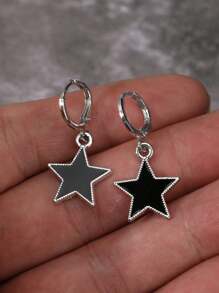 别致的 Y2K 风格空心星形合金耳环，适合日常和派对佩戴 - 黑色 - 查看 1
