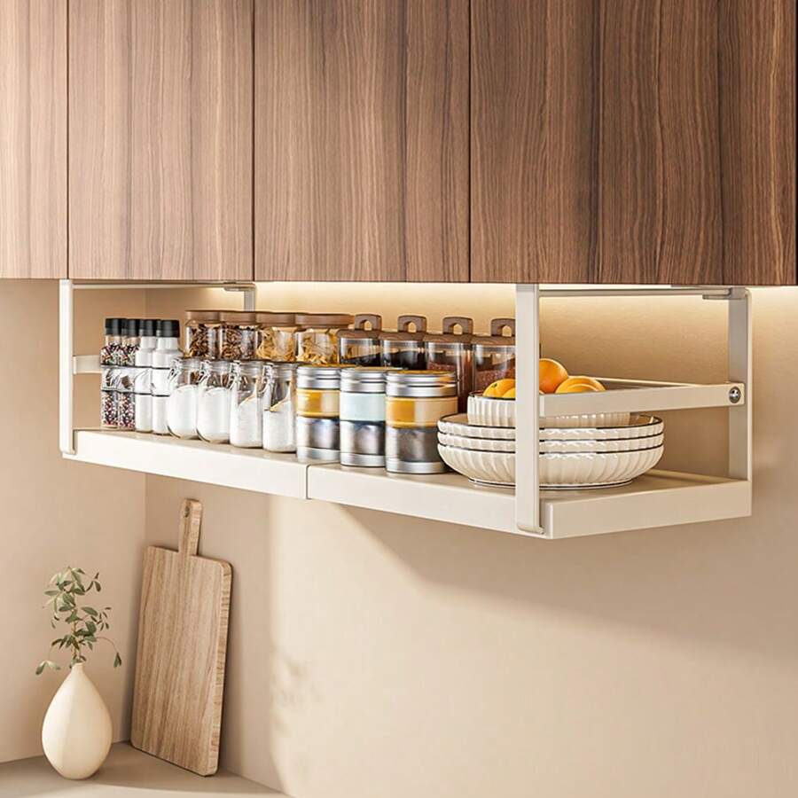 Telescopic Cabinet Insert Expandable Cabinet Shelf, Expandable Spice Rack Kitchen Shelf Organizer, Hanging Under Shelf Storage Basket Organizer Under Desk Storage Rack For Kitchen Cabinet And Countertops Counters Pantry Bathroom