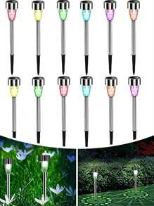 12/10/5Pcs T55 Solar-Powered Stainless Steel Lawn Lights, Outdoor Waterproof LED Ground Lights, Garden Atmosphere Decorative Landscape Lights, Suitable For Halloween Thanksgiving Home Decor Yard Path Decor, Party Decorative Lights, Festival Path Lighting, Family Gathering Events, Travel Camping