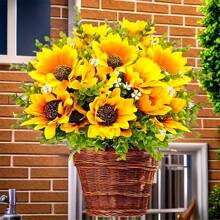 2 件 - 彩色抗紫外线人造向日葵花束 - 适合室内和室外家庭花园装饰，适用于花园、感恩节、情人节、春季和夏季庆祝活动，以及门廊和窗框装饰。