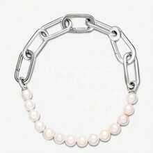 New Design Cultured Freshwater Pearl Snake Bone Bracelet, Fit For DIY Sterling Silver 925 Bracelet, Women's Birthday Wedding Fashion Elegant Jewelry - Silver - View 4