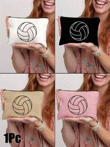 Chic Volleyball-Themed Toiletry Bag For Women - Versatile Makeup & Travel Pouch With Zipper, Coin Purse & Stationery Organizer - Perfect Teacher Gift Or Friendship Present - Multicolor - View 1