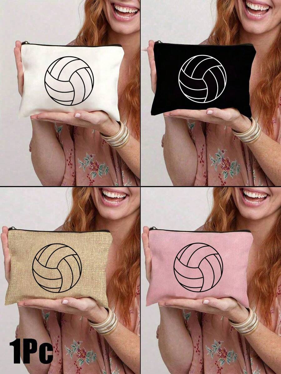 Chic Volleyball-Themed Toiletry Bag For Women - Versatile Makeup & Travel Pouch With Zipper, Coin Purse & Stationery Organizer - Perfect Teacher Gift Or Friendship Present - Multicolor - View 1