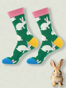 1 Pair Women And Men Funny And Cute Rabbits Crew Sock Comfortable For Daily , Sport , Party - Multicolor - View 1