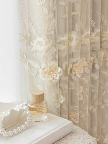 1 件优质刺绣双层薄纱遮光窗帘，雕花刺绣蕾丝透明窗板，适用于卧室、客厅