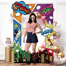 Superhero Party Photo Frame Background - Comic Book Style Frame, Suitable For Indoor And Outdoor, Room And Garden, Entrance Decoration Background