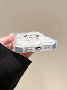 Funda de espejo de maquillaje decorativo con mariposa blanca de gota de pegamento, compatible con iPhone 16 Pro Max/15/14/13/12/11, resistente al agua, a los golpes y a los arañazos