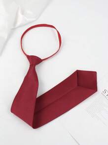 1pc Red Or Black 45cm Long Zipper Tie, Pre-Tied Necktie For Men, Business Formal Wear Suitable For Office, Students, Security Guards, Convenient Tie For Business, Professional Parties And Gatherings - Claret - View 4