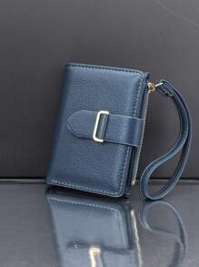 MINGYOU 1pc Mini Snap Button Zipper Wallet Credit Card Holder Purse Multifunctional PU Portable Document Organizer Wallet Purse Wallet Mini Wallet Small Wallet Wristlet - Blue - View 6