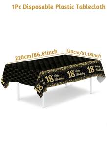 1 件黑金色生日桌布，220*130 厘米塑料桌布，30、40、60、70、18、50 岁生日派对装饰桌布，生日快乐装饰，生日派对用品，生日礼物，生日家居装饰，厨房装饰，餐桌装饰 - 黑金生日 - 查看 11