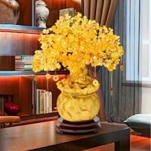 1 件天然水晶叶繁茂树，树脂招财装饰，风水风格家居装饰，独特商务礼品，吉祥财富象征