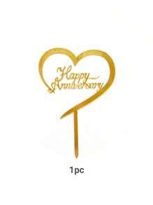 1个/2个/5个周年纪念快乐亚克力蛋糕装饰插牌，周年纪念派对蛋糕装饰用品，情人节蛋糕装饰，厨房家具必备品，烘焙装饰，烘焙用品，蛋糕用品 - 金色 - 查看 8